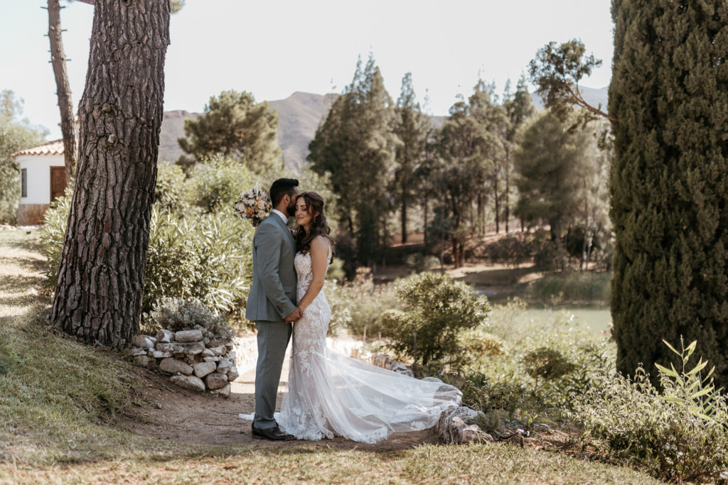 a man and woman in wedding dress